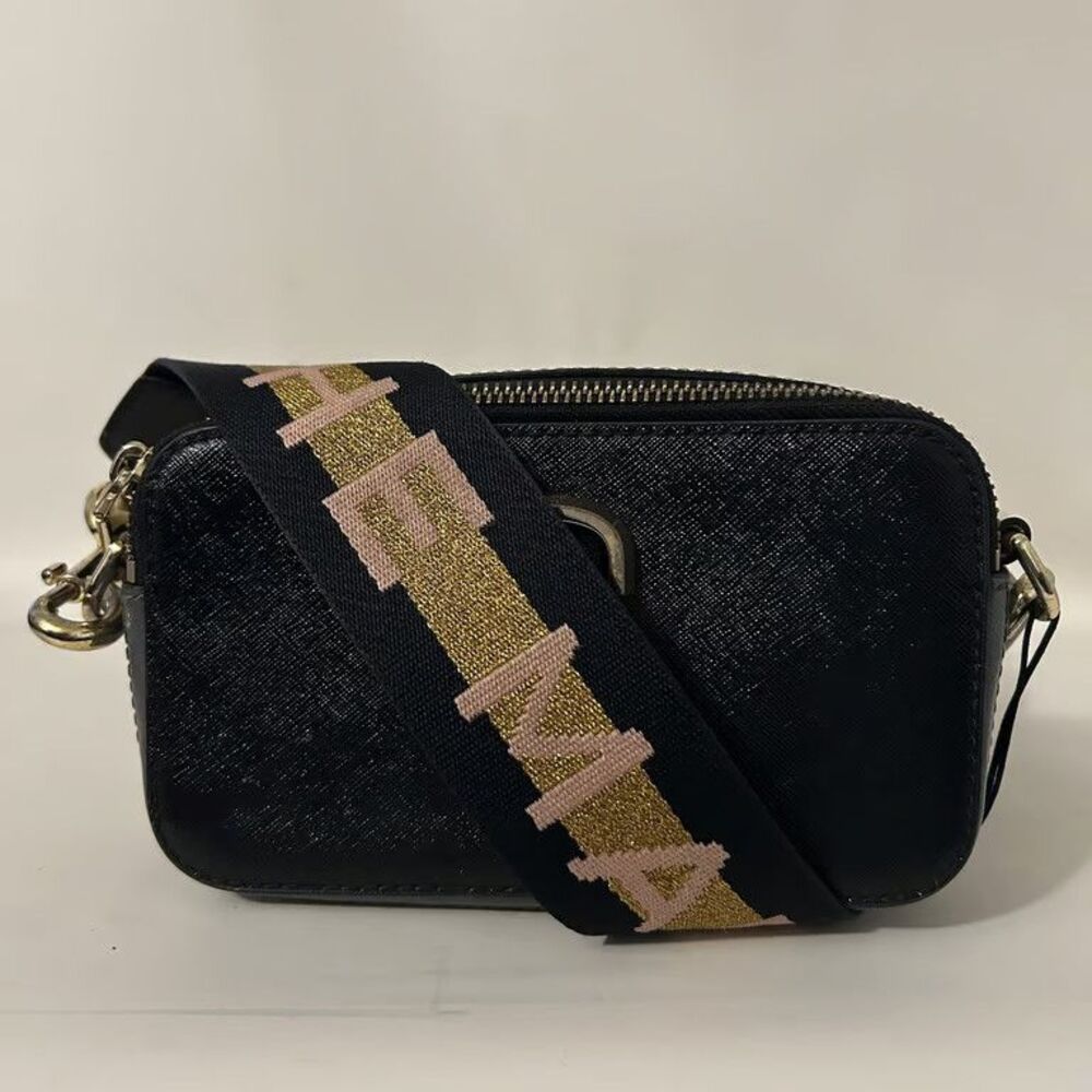 Marc Jacobs The Snapshot Camera Crossbody Bag Saffiano Leather Black White Grey